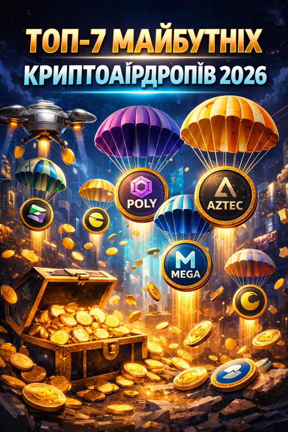 “Топ-7 майбутніх криптоаірдропів 2026: POLY, AZTEC, MEGA та безкоштовні токени для спільнот”